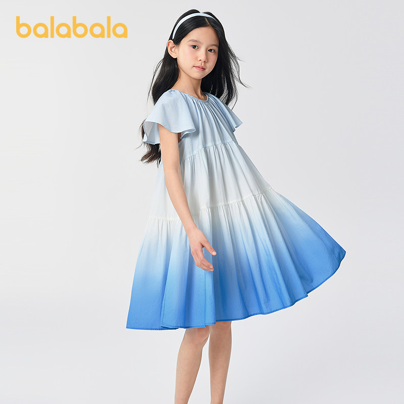 巴拉巴拉女童裙子儿童连衣裙2025款夏大童小飞袖塔裙童装透气薄款