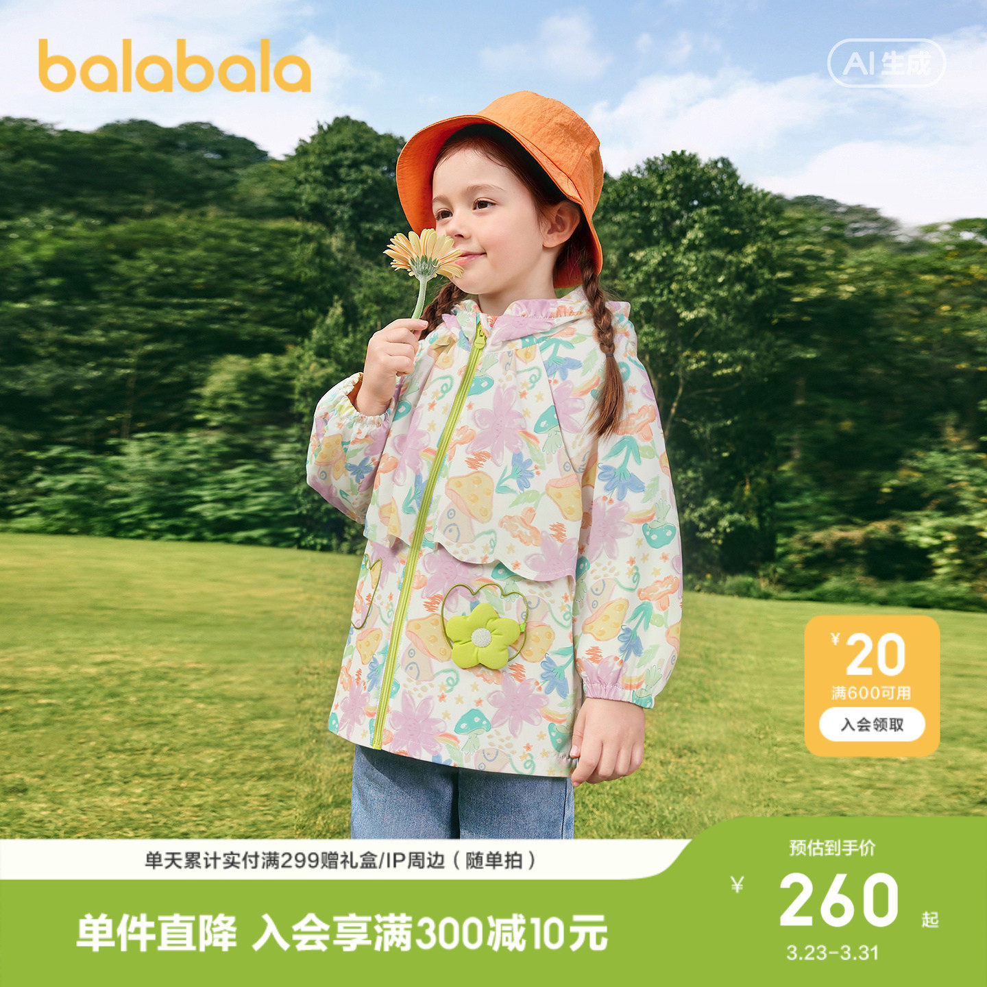 【商场同款】巴拉巴拉童装儿童外套女童2026新款春装连帽防护上衣