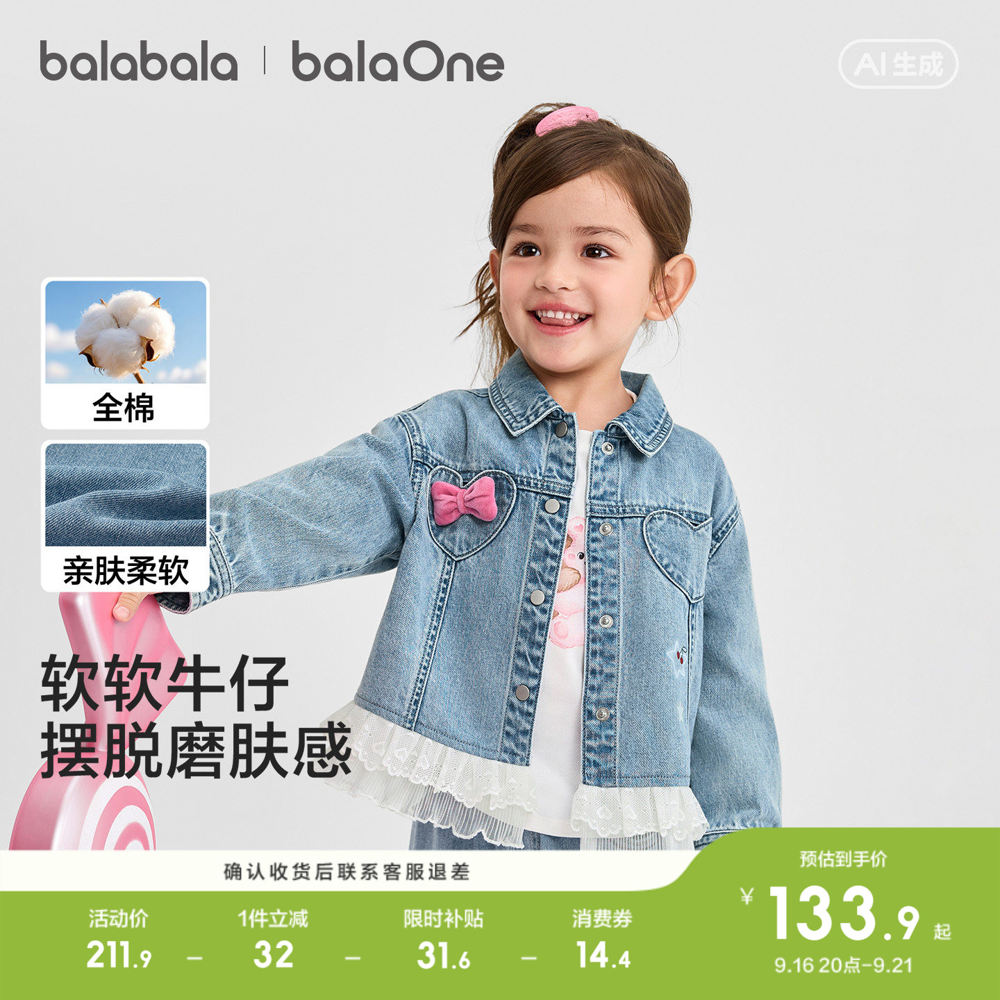 巴拉巴拉童装儿童外套男童女童婴儿衣服宝宝上衣2026新款秋装牛仔