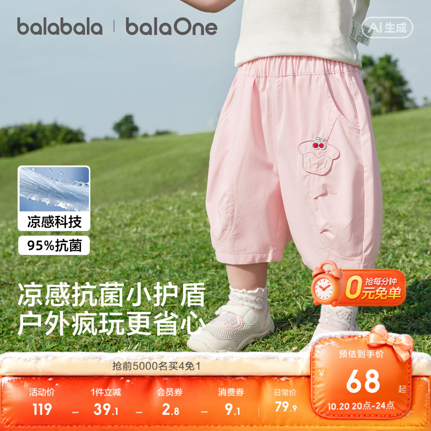 【balaOne】巴拉巴拉宝宝裤子婴儿休闲裤儿童2026新款夏季凉感潮