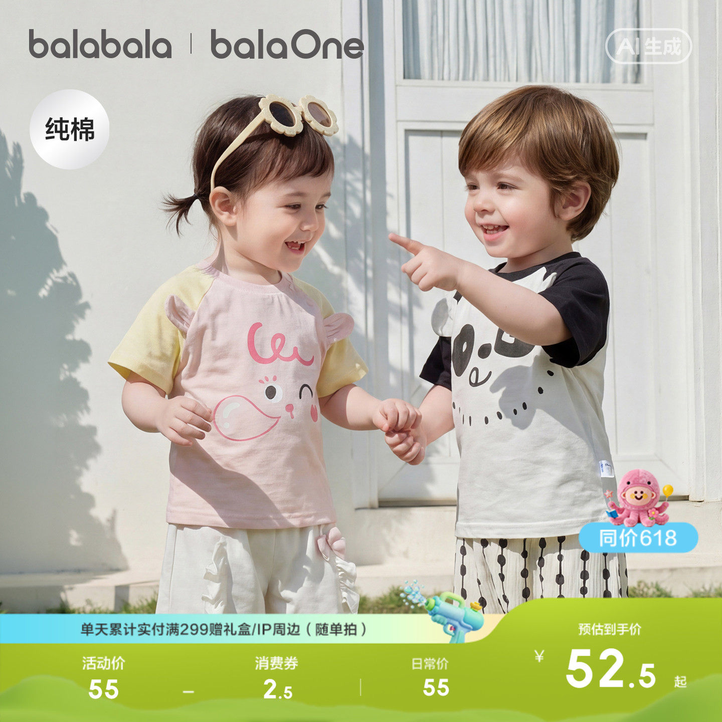 巴拉巴拉童装宝宝上衣婴儿短袖t恤男童女童2026新款夏季可爱萌趣