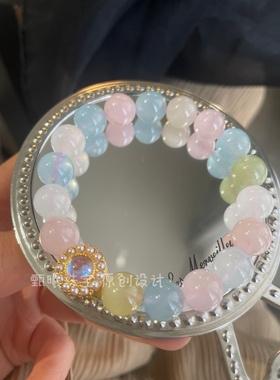 甄曦原创｜天然摩根石彩色冰种手链稳定情绪水逆退散海蓝宝粉水晶