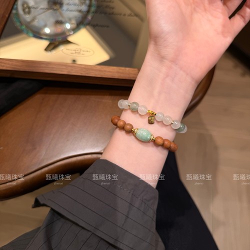 原创｜天然芭比檀翡翠路路通纯银手链天山翠国风小众闺蜜好运礼物