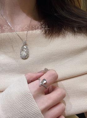 原创｜天然水沫玉葫芦戒指925银镀白金指环小众女生饰品冰透礼物