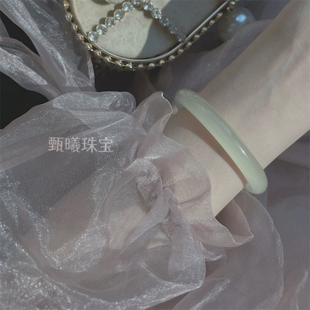 青白玉|天然|阿富汗玉晴水圆条手镯女青玉晴水珠宝翡翠细玛瑙镯