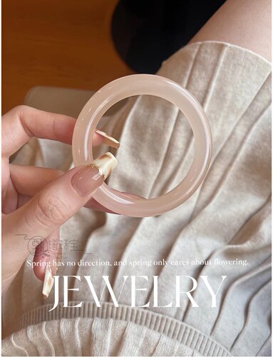 原创西柚粉天然冰种阿富汗玉镯少女藕粉圆条手镯玛瑙国风女友礼物