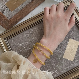 【原创】天然金发晶黄水晶三圈手链女招财纳福钛晶多圈本命年幸运