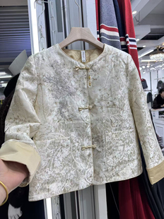 国风提花复古盘扣夹克衫 中式 贵气圆领外套上衣2026年新款 妈妈春装