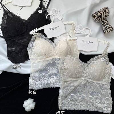 衣架装-性感法式蕾丝V领吊带精致时尚花纹免穿内衣固定杯背心6377