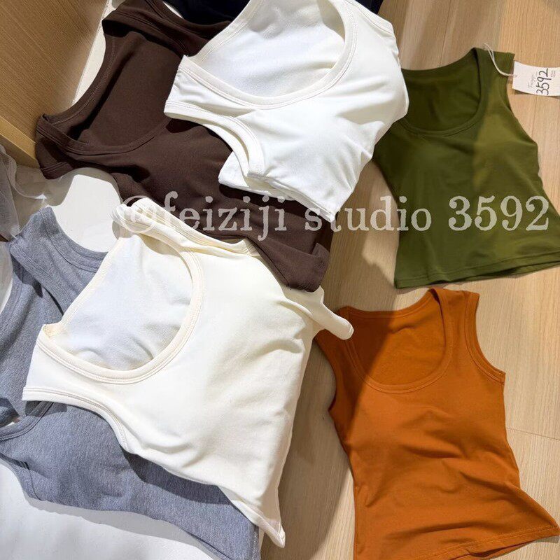 妃子纪3592橙色方领吊带带胸垫外穿宽肩带背心女遮副乳打底衫上衣图片