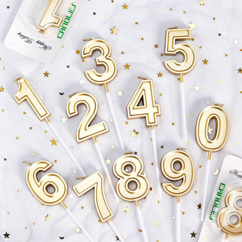 [花样烘焙]立体香槟金色数字蜡烛1-10 派对生日蛋糕装饰摆件插件