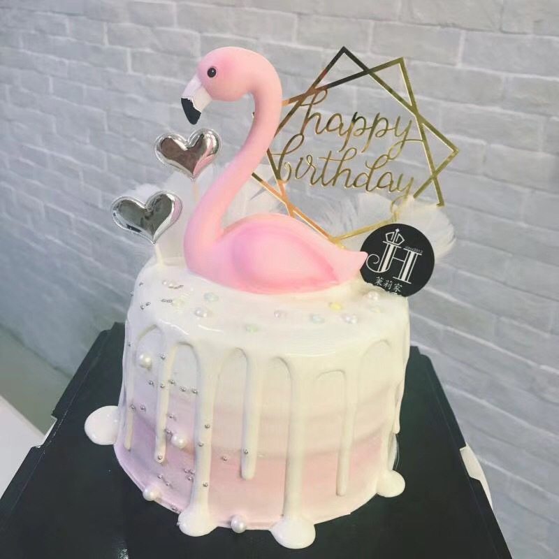 [花样烘焙]火烈鸟生日蛋糕装饰摆件 粉红色天鹅鸭蛋糕装饰