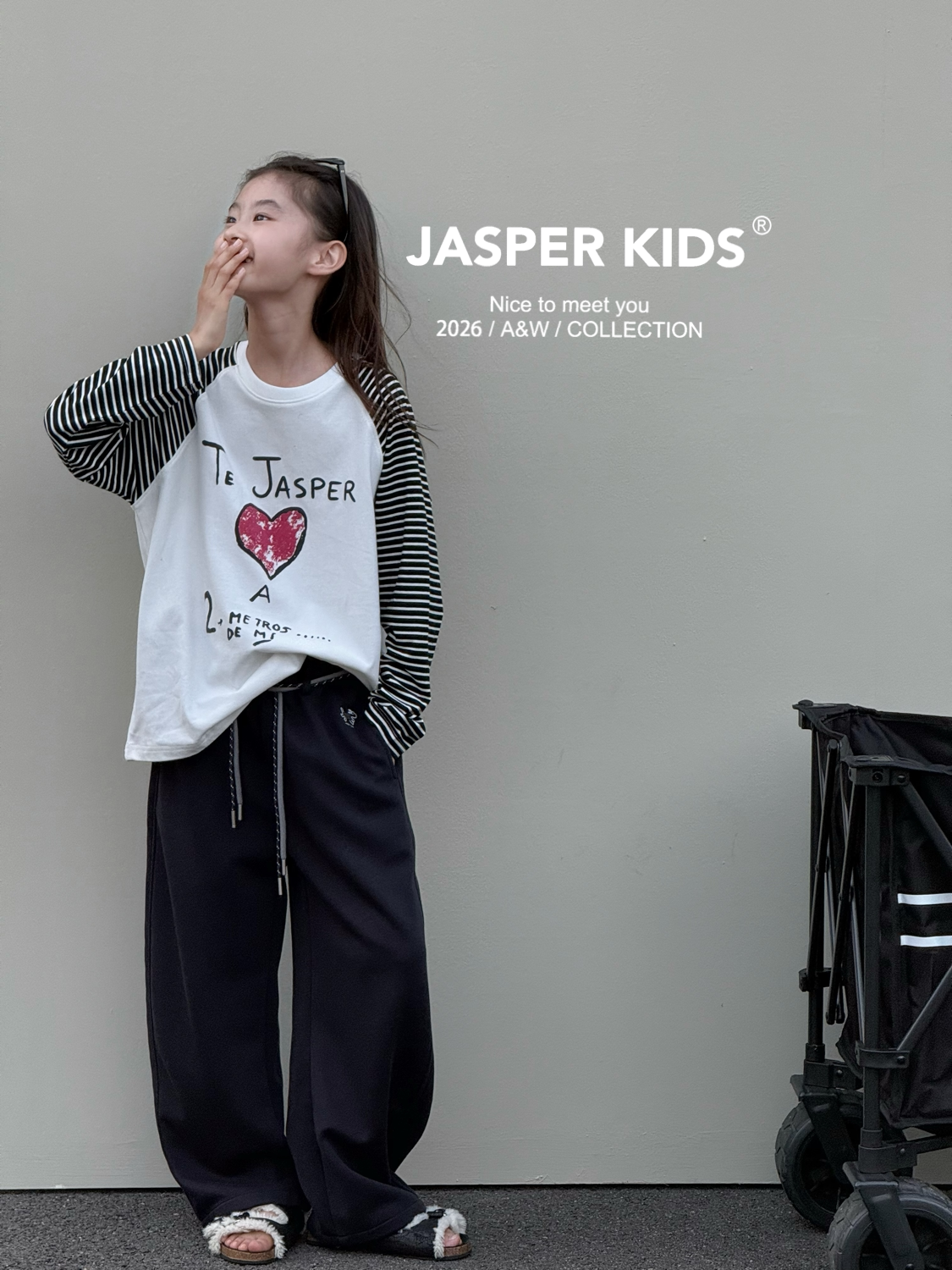 JASPER 波拉童装2026秋款女童韩版爱心长袖T恤中大童打底衫上衣
