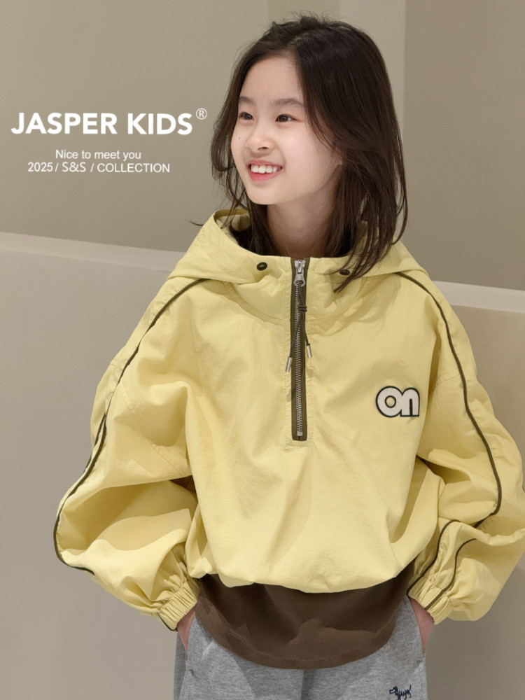 JASPER正版波拉韩国童装2025春款儿童假两件卫衣外套半拉链冲锋衣