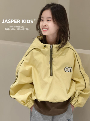 JASPER正版波拉韩国童装2025春款儿童假两件卫衣外套半拉链冲锋衣