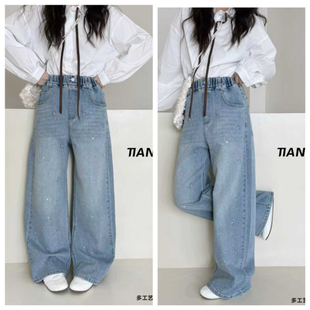 天依角裤子2026春装新女童韩版直筒裤中大童休闲带钻牛仔裤25166