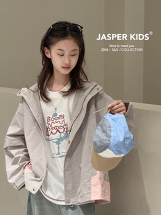 JASPER波拉韩国童装2026春款女童韩版连帽外套中大童拉链衫亲子潮