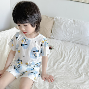 超薄竹纤维套装 儿童短袖 夏季 睡衣2025新款 男女宝宝透气家居服 短裤