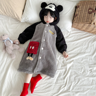 迪士尼秋冬季儿童长款睡袍法兰绒新款男女童大童家居服浴袍珊瑚绒