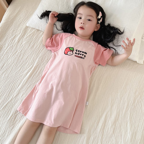 女童睡裙夏季短袖纯棉薄款a类儿童公主睡衣小女孩宝宝家居服抗菌