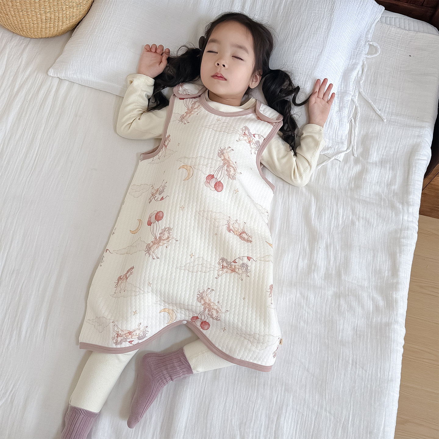 儿童睡袋背心式春秋季保暖马甲男女童连体睡衣莱赛尔棉护肚防踢被图片