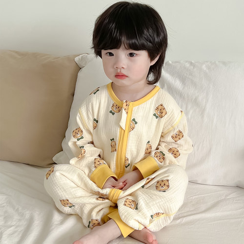 宝宝睡袋纯棉纱布春秋季儿童防踢被神器婴儿秋冬连体衣男女童睡衣