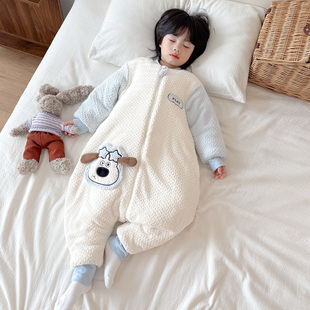 暖暖绒儿童连体睡衣秋冬季男女童睡袋加绒夹棉宝宝防踢被加厚防寒