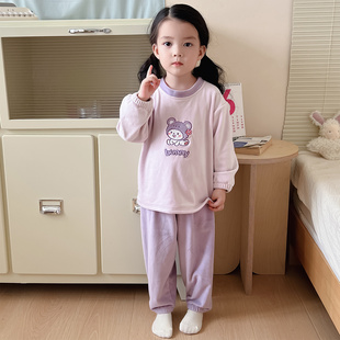 澳毛绒儿童睡衣秋冬款男女孩加厚保暖家居服中大童春秋季柔软套装