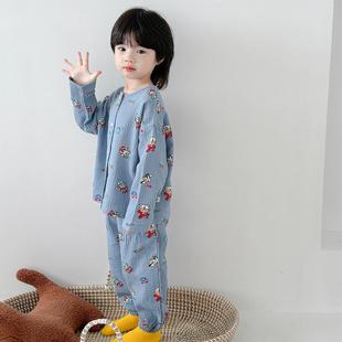 女宝宝软糯睡衣秋季 套装 长裤 儿童双层纯棉纱布家居服男童春秋长袖