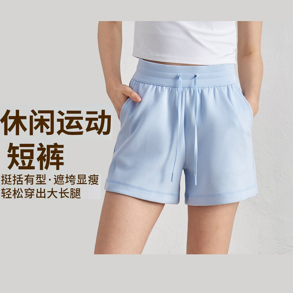 春夏新款空气层四分运动裤女直筒瑜伽短裤修身短款休闲裤瑜伽短裤