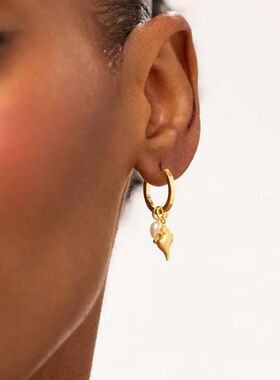 ana luisa欧美复古法式贝壳海螺S925银镀金天然珍珠ins风小众耳环