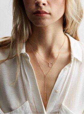 pixiemarket欧美新时尚镂空圆形长条锁骨链极简几何设计吊坠项链