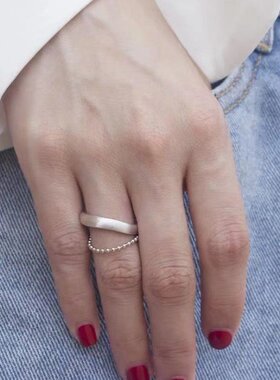 pixiemarket欧美设计冷淡风开口软链条圆珠流苏戒指指环可调节戒