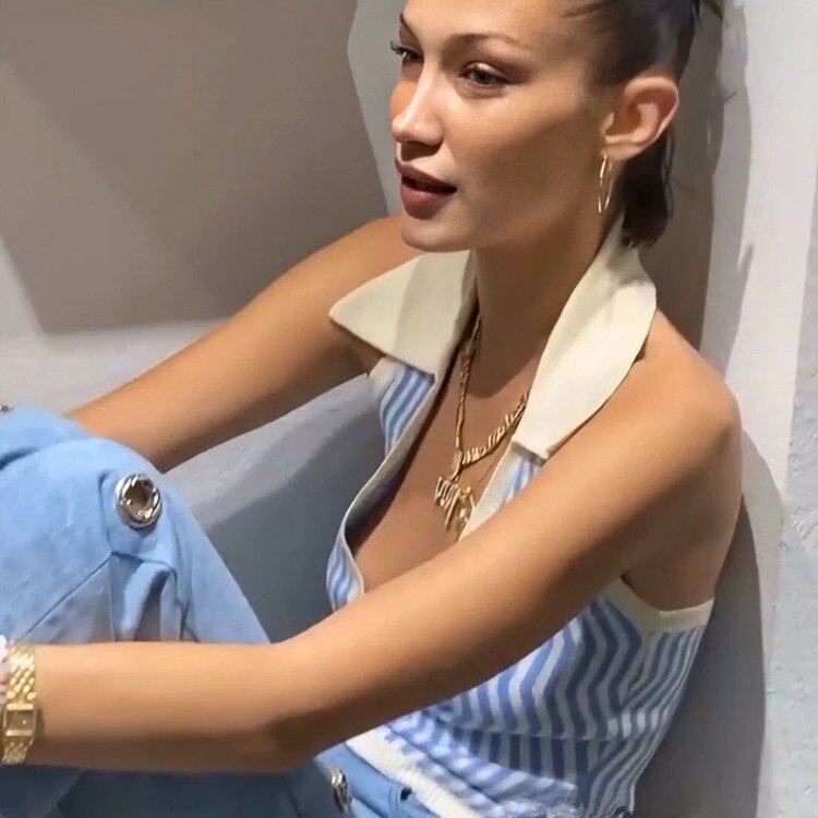 pixiemarket欧美风波浪挂脖背心