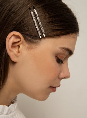 pixiemarket欧美简约百搭金属水钻发夹满钻一字夹鸭嘴夹边夹潮