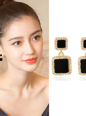 PixieMarket欧美简约黑色耳钉耳环女气质方形耳坠耳夹无耳洞耳钉