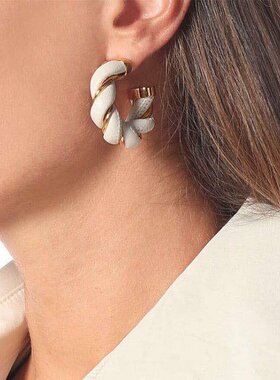 pixiemarket欧美新轻奢皮革编织麻花C型耳圈气质耳环ins网红耳饰