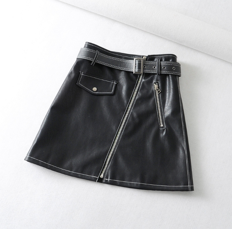 pixiemarket欧美风街头性感百搭高腰明线装饰pu皮半身裙a字短裙|ruв категории Женская одежда, юбка - от Buy2taobao.com для оказания профессиональной услуги покупки агента Taobao