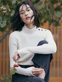 pixiemarket欧美新款肩部纽扣半高领针织衫女百搭修身打底毛衣潮