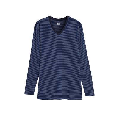 男轻薄纯色v领长袖打底衫