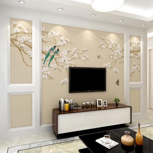 现代新中式花鸟电视背景墙壁纸 美式客厅影视墙 卧室壁画墙纸墙布 - 封面