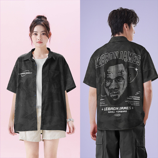 衬衫 短袖 男装 女装 无界 篮球球星詹姆斯james球迷美式 夏0015设 大码