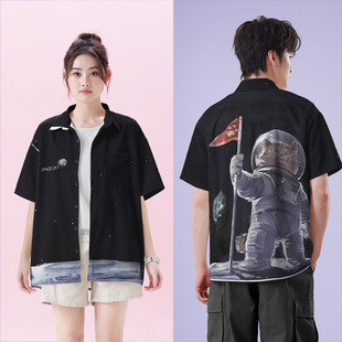太空猫宇航员喵星人占领星球大码短袖衬衫男装女装夏0015设 无界