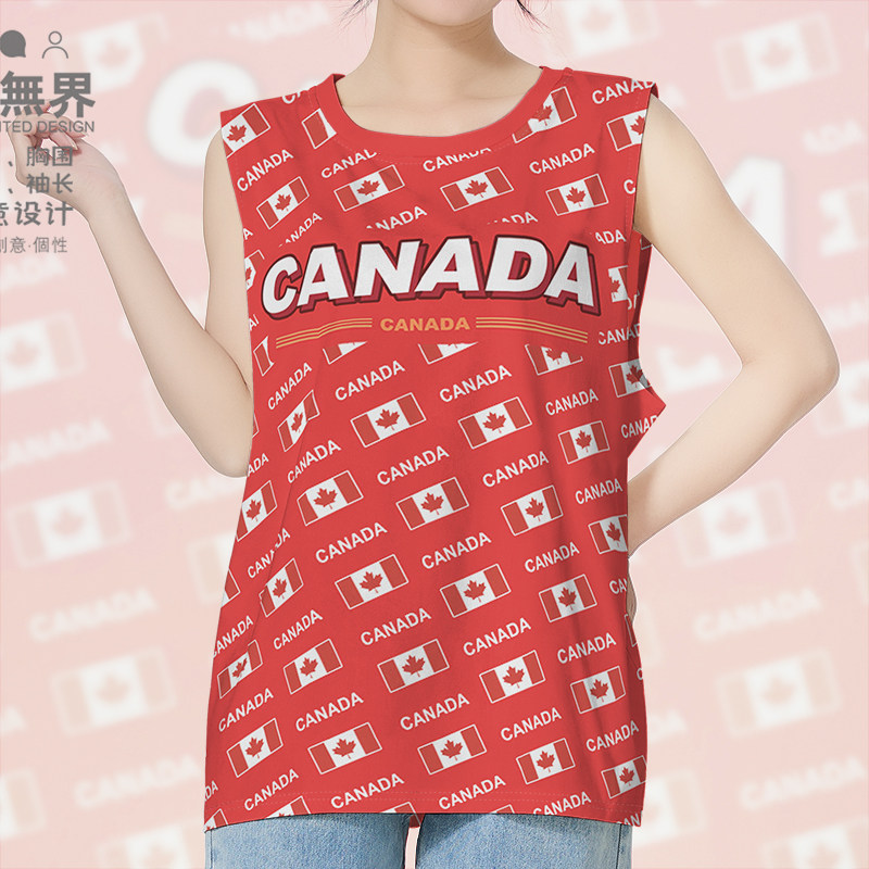 加拿大Canada国旗标志大码速干背心男装女装满印运动衫T恤设 无界