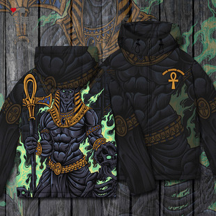 死神阿努比斯古埃及神话狗头法老连帽羽绒服男女外套0018设 无界
