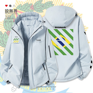 巴西Brazil加厚棉服男女潮防寒休闲宽松个性连帽棉衣外套设 无界