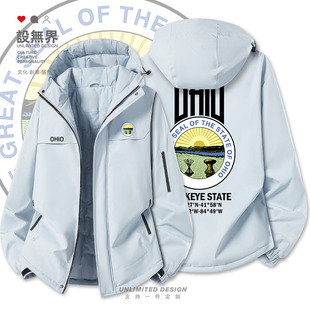 美国洲徽Ohio俄亥俄州加厚棉服男女个性印花新款棉袄外套设 无界