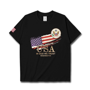 美国USA华盛顿国旗标志短袖T恤男女国家复古个性体恤0010设 无界