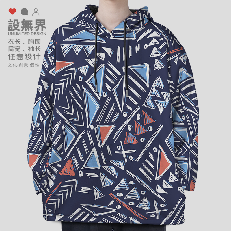 少数民族蒙古几何形复古连帽卫衣
