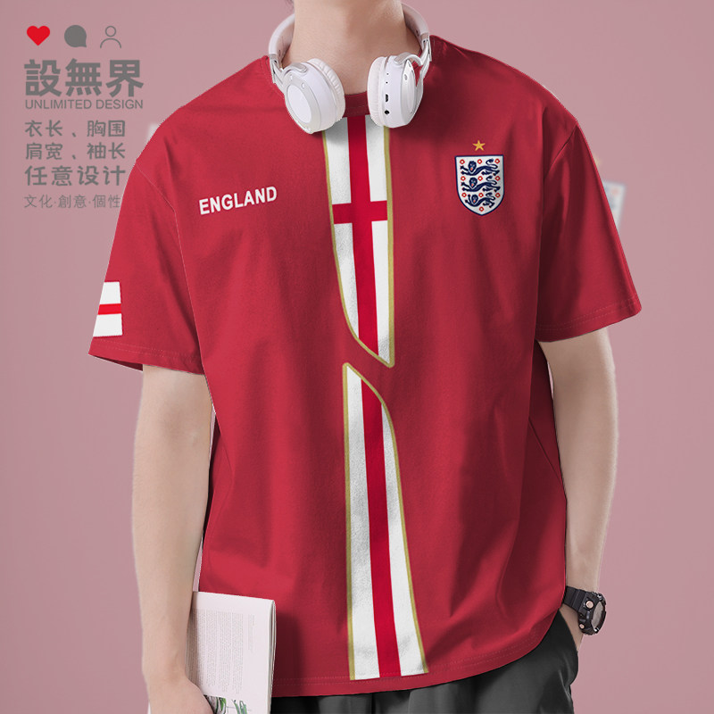 英格兰England纯棉短袖T恤男女足球国家队运动训练服衣服设 无界